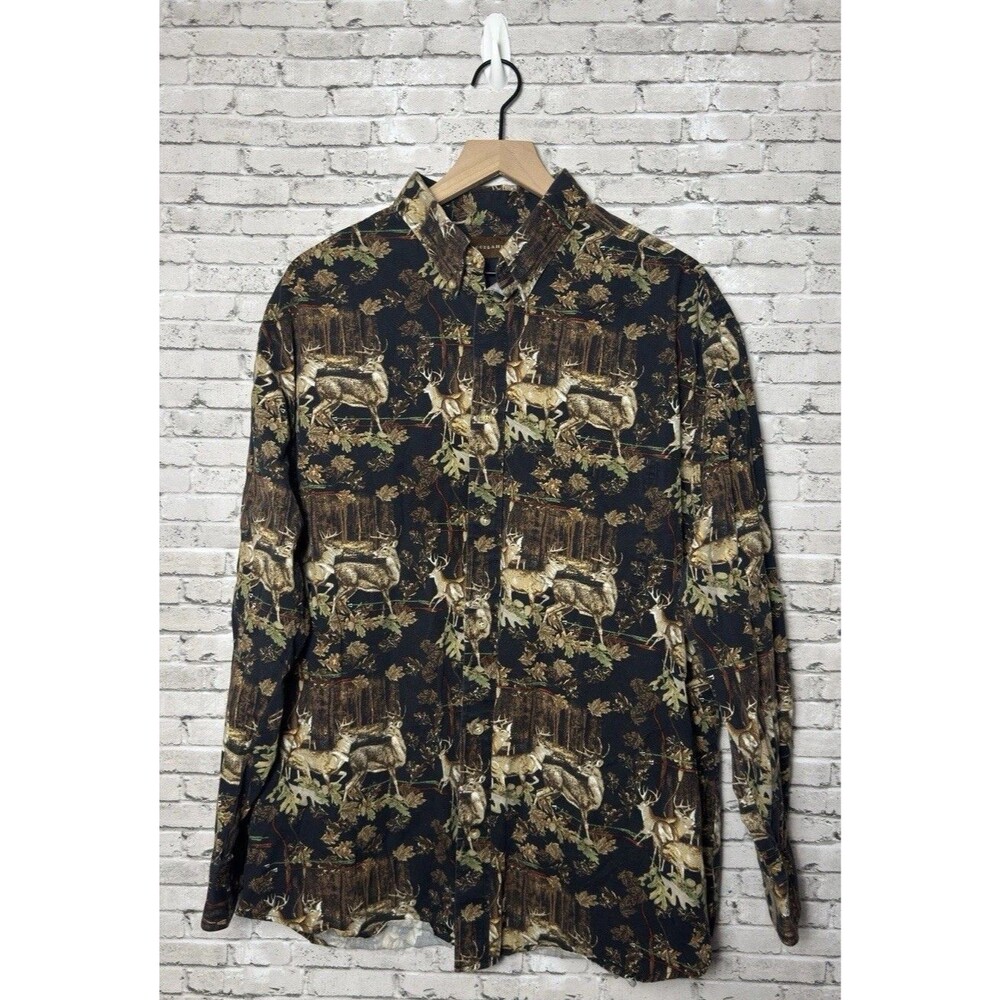 Woodland Trail Buck Deer Long Sleeve Button Down Shirt XL
